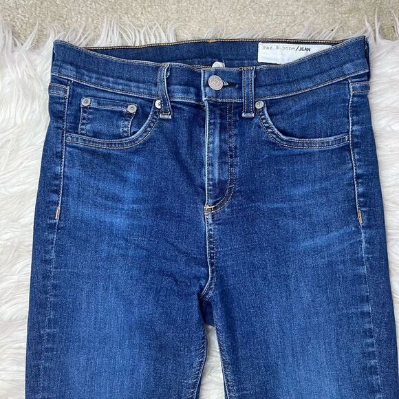 Rag & Bone 10 Inch Ankle Skinny Stretch Denim Dark Wash Raw Hem Jeans - Picture 3 of 8